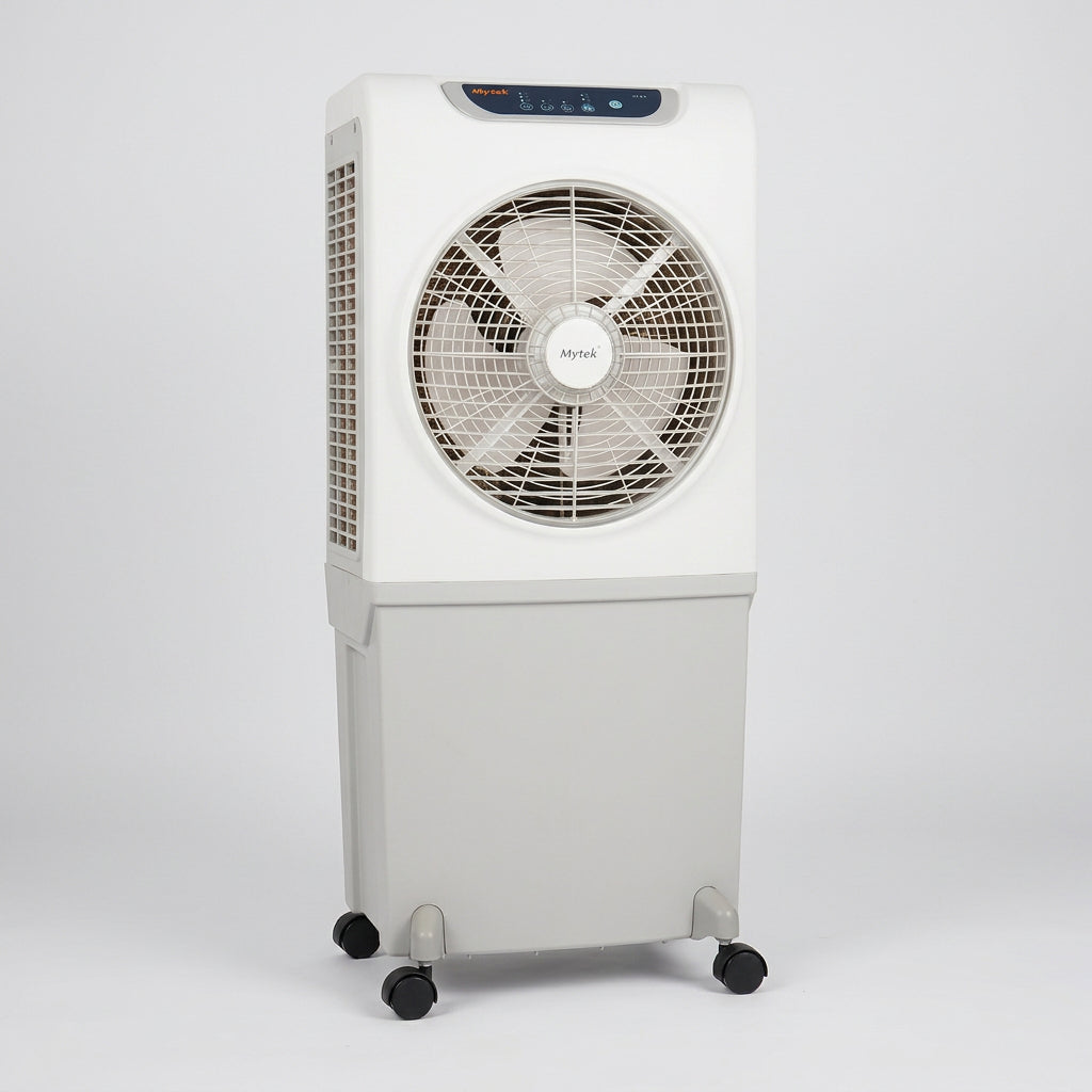 Enfriador Evaporativo Portátil Mytek 3204 45 Litros, 80W, 650 CFM, Diseño de Esquina, Control Remoto, Pantalla LED