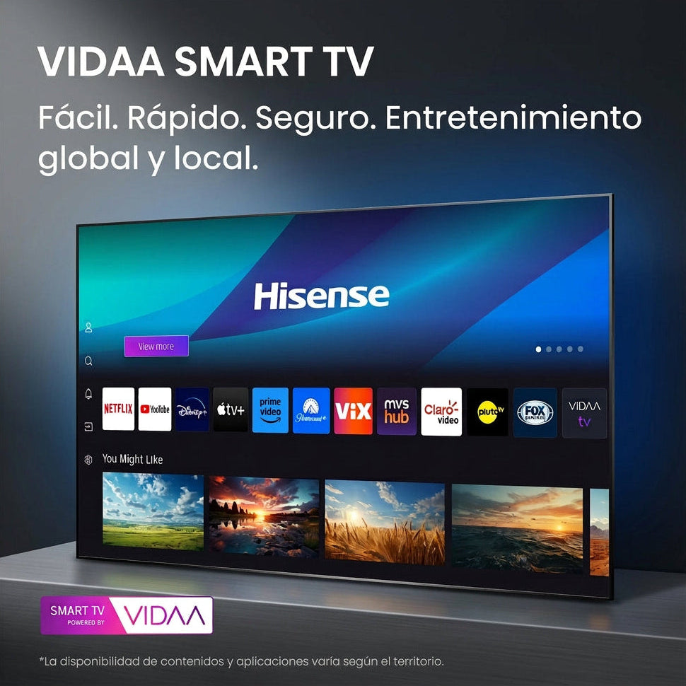 Pantalla Hisense 55" 4K UHD Smart TV VIDAA 55A65NV, Dolby Vision, HDR10, Game Mode Plus, Control de Voz, Bluetooth