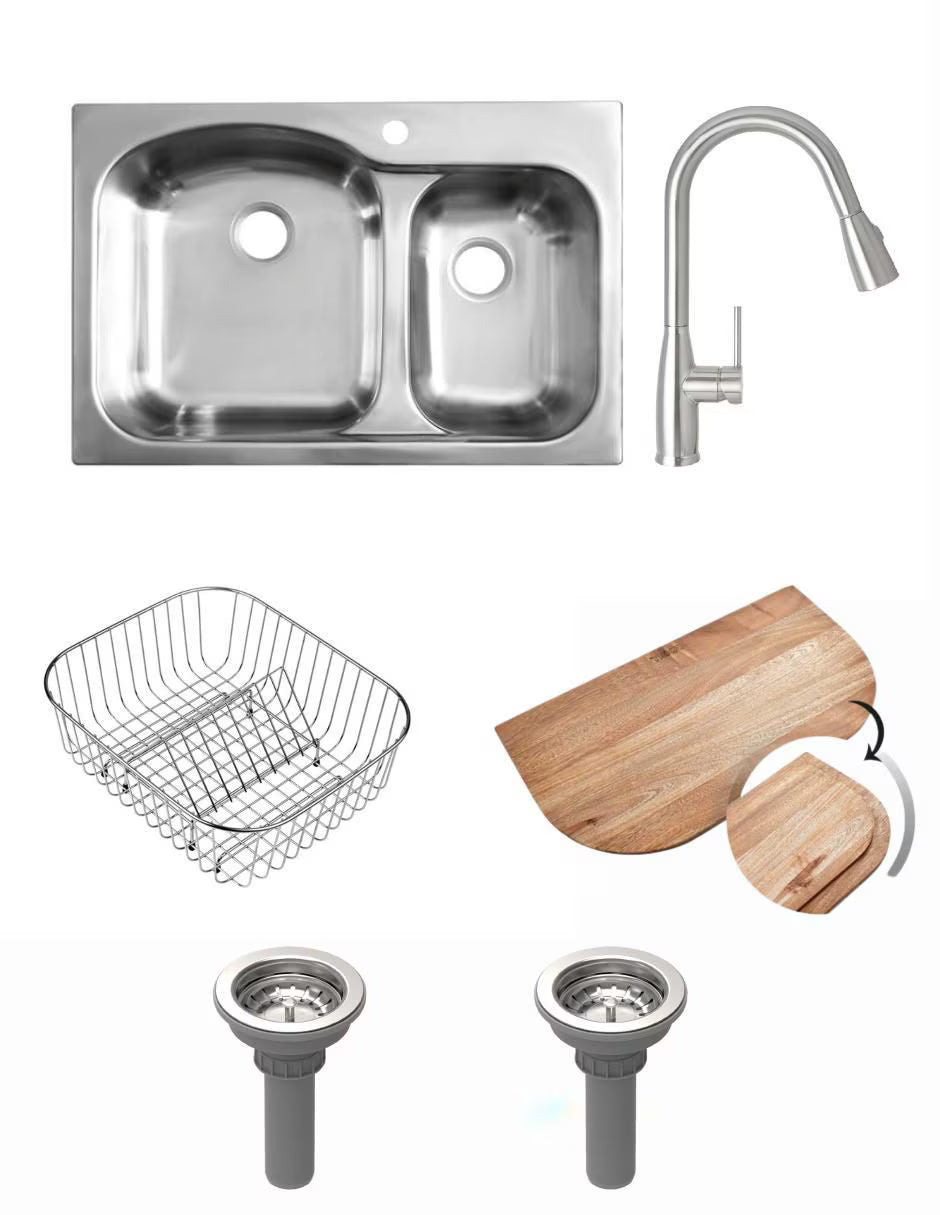 Paquete Tarja Teka Tekaway 2 Tinas 84 × 56 cm Acero Inoxidable + Monomando Extraíble + Accesorios, DM 33.22 2C 9 MJ