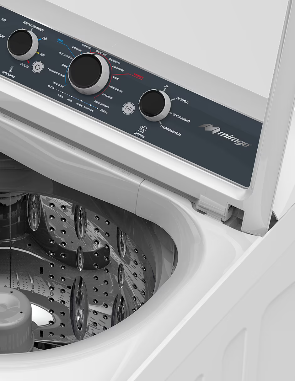 Lavadora Automática Mirage LMA022G 22 kg Carga Superior, Tina de Acero Inoxidable, 13 Programas, Tapa de Cristal, Blanca