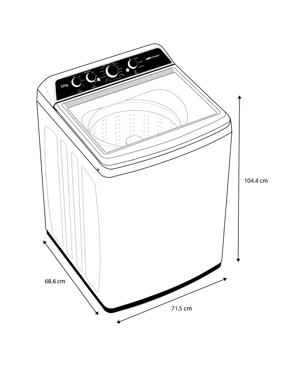Lavadora Automática Mirage LMA022G 22 kg Carga Superior, Tina de Acero Inoxidable, 13 Programas, Tapa de Cristal, Blanca