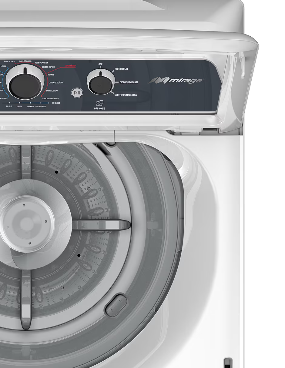 Lavadora Automática Mirage LMA022G 22 kg Carga Superior, Tina de Acero Inoxidable, 13 Programas, Tapa de Cristal, Blanca