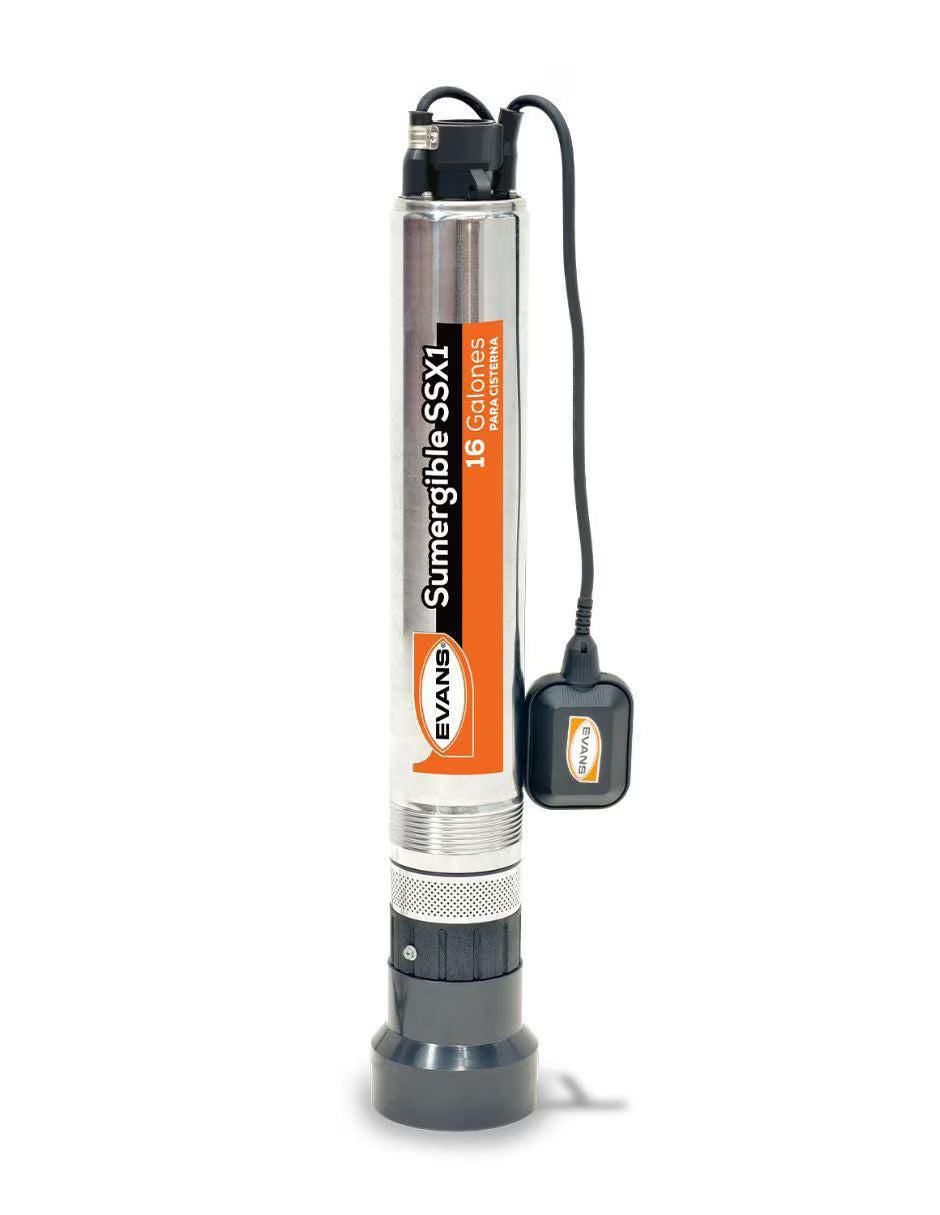 Bomba Sumergible para Cisterna 1 HP Evans SSX1ME100F2C-F 115V Acero Inoxidable con Flotador