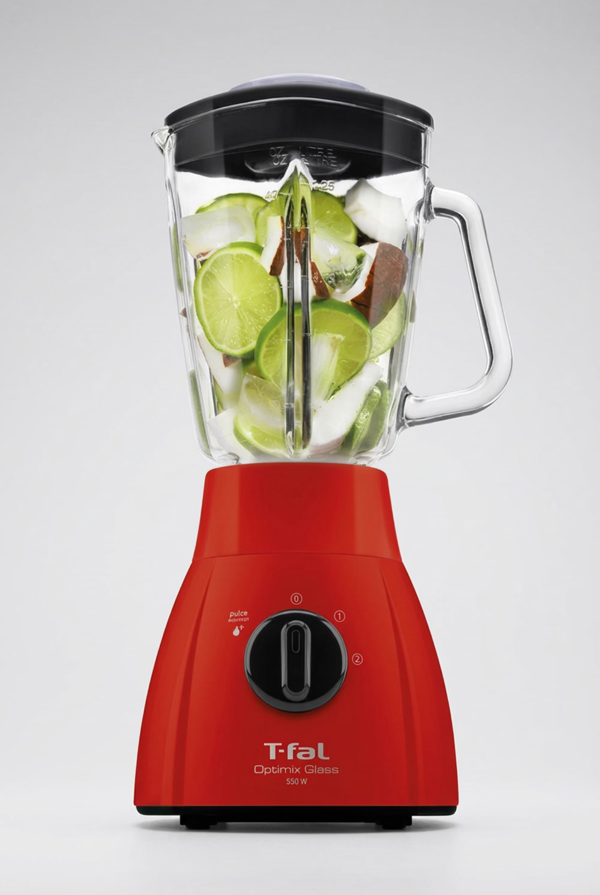 Licuadora T-fal Optimix Glass LN2785X0 Roja, Vaso de Vidrio 1.25 L, 550W, 2 Velocidades más Pulso, Cuchillas de Acero Inoxidable