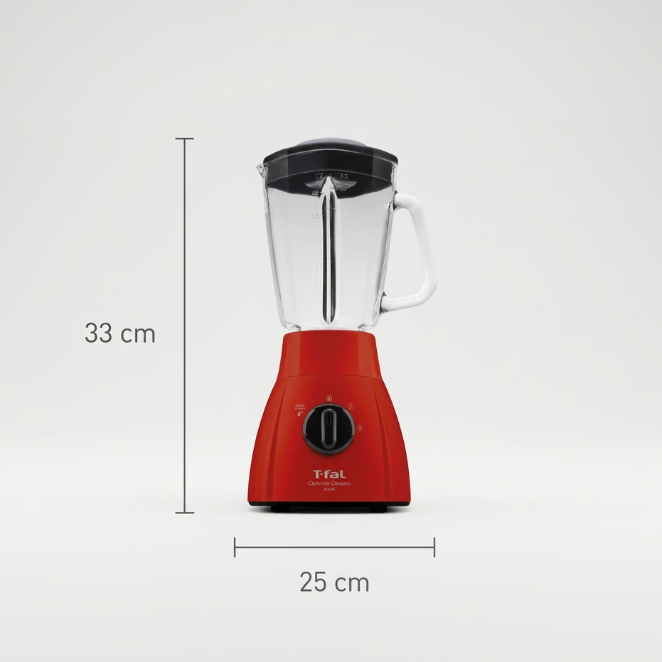 Licuadora T-fal Optimix Glass LN2785X0 Roja, Vaso de Vidrio 1.25 L, 550W, 2 Velocidades más Pulso, Cuchillas de Acero Inoxidable