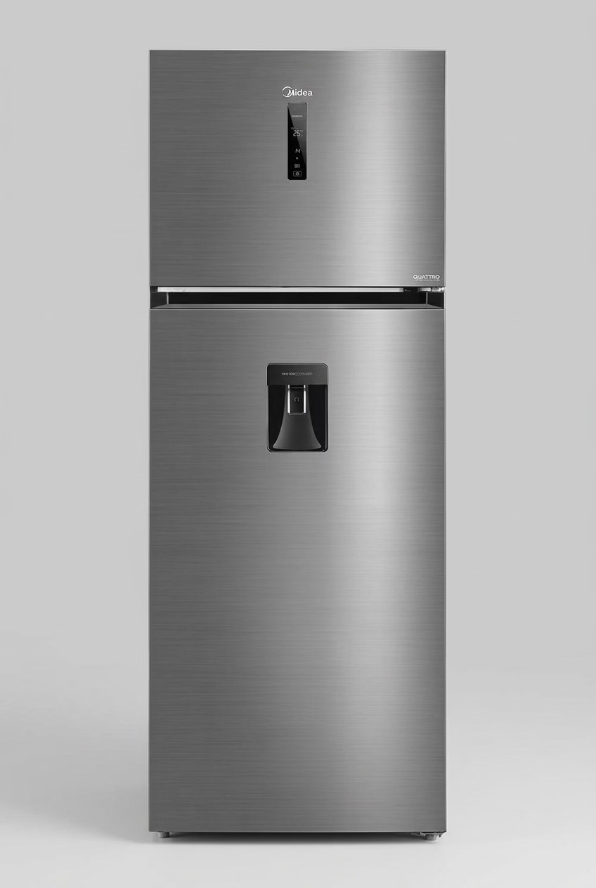 Refrigerador Midea Top Mount 17 Pies Inverter Quattro MDRT645MTM46WD, Dispensador de Agua, No Frost, Cooling Box, Bru Steel
