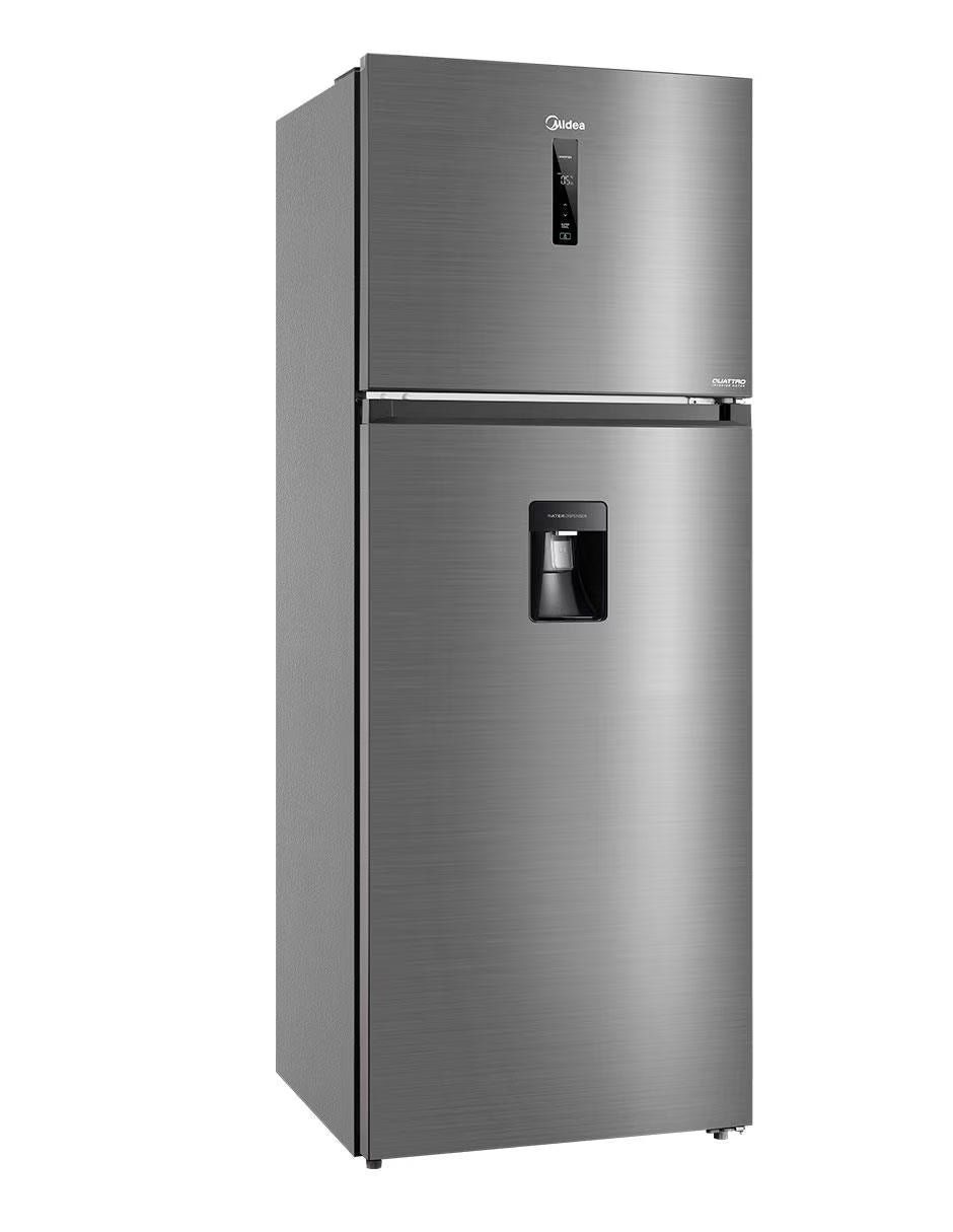 Refrigerador Midea Top Mount 17 Pies Inverter Quattro MDRT645MTM46WD, Dispensador de Agua, No Frost, Cooling Box, Bru Steel