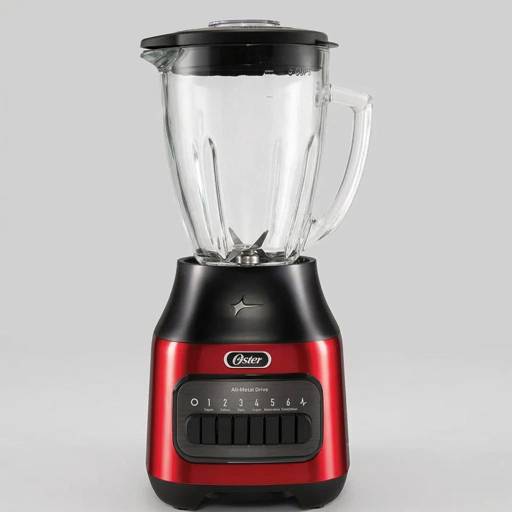 Licuadora Oster BLSTPEG-CPB 600 W, 6 Velocidades + Pulso, Vaso de Vidrio Boroclass 1.5 L, Acople Metálico, Pica Hielo, Roja