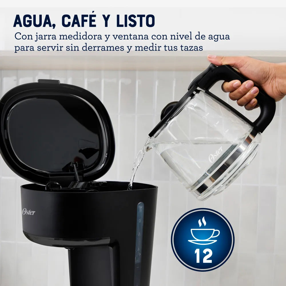 Cafetera de Goteo Oster BVSTDC12 12 Tazas 900 W, Filtro Permanente, Pausa y Sirve, Mantiene Caliente, Negra