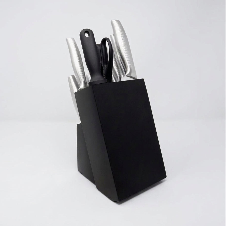 Juego de Cuchillos Mayware HY-SC1 13 Piezas, Acero Inoxidable, con Base, Tijeras, Afilador y Fundas de Seguridad