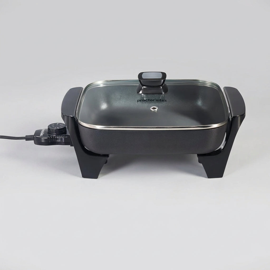 Sartén Eléctrico Proctor Silex 38526MN 1500 W, Antiadherente 29.5 × 25.4 cm, Tapa de Vidrio, Temperatura Ajustable, Negro