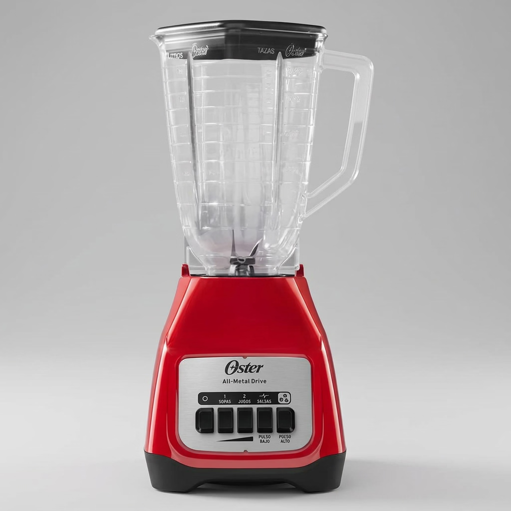 Licuadora Oster Kaliman BLSTKAP-RPB 550 W, 2 Velocidades + Pulso, Vaso de Plástico 1.25 L, Acople Metálico, Pica Hielo, Roja