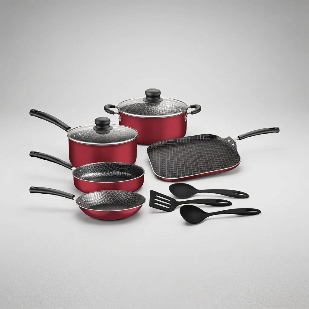 Batería de Cocina Tramontina PrimaOne 10 Piezas Roja 27899/329, Aluminio, Antiadherente Starflon Max Interno y Externo