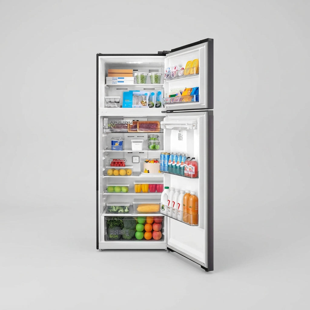 Refrigerador Midea Top Mount 17 Pies Inverter Quattro MDRT645MTM28WD, Congelador 107 L, Cooling Box, Doble Luz LED, Jazz Black