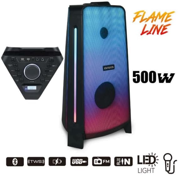 Bocina Bluetooth Aiwa AWPOK400LD 50W RMS (500W PMPO) Karaoke con Micrófono, Luces LED, TWS, Radio FM y Batería Recargable