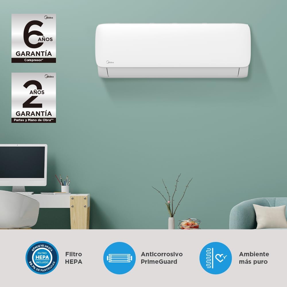 Minisplit Midea Max Fresh MAS12C1AGS 1 Tonelada 12,000 BTU Solo Frío 110V con Filtro HEPA, 6 Años de Garantía en Compresor