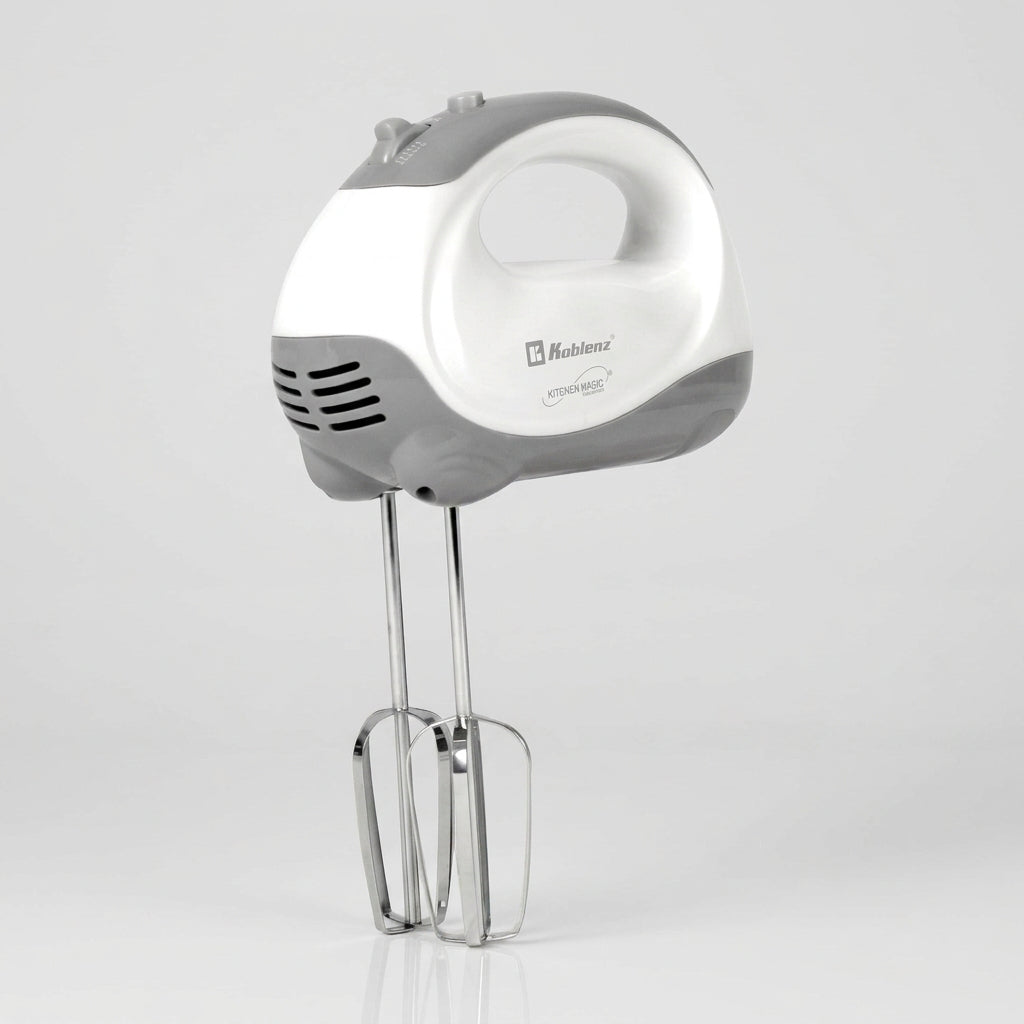 Batidora de Mano Koblenz Kitchen Magic BMKM-150 PB 150 W, 5 Velocidades + Pulso, Varillas para Batir y Amasar de Acero Inoxidable, Blanco con Gris