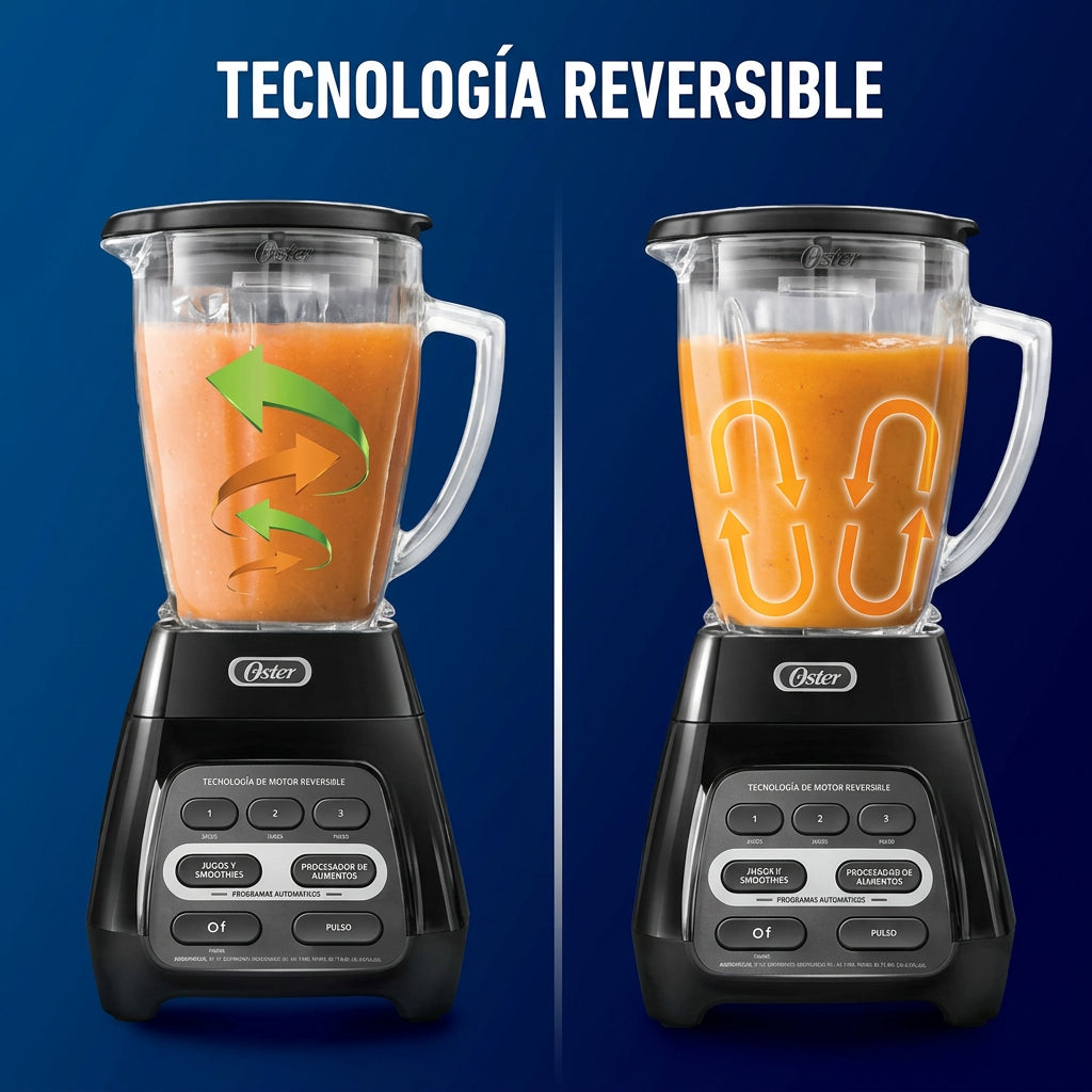 Licuadora Oster Reversible BLSTPYG1209B 600 W, 3 Velocidades + Pulso, 2 Programas Automáticos, Vaso de Vidrio Boroclass 1.5 L, Negra