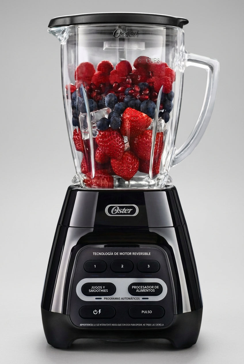 Licuadora Oster Reversible BLSTPYG1209B 600 W, 3 Velocidades + Pulso, 2 Programas Automáticos, Vaso de Vidrio Boroclass 1.5 L, Negra