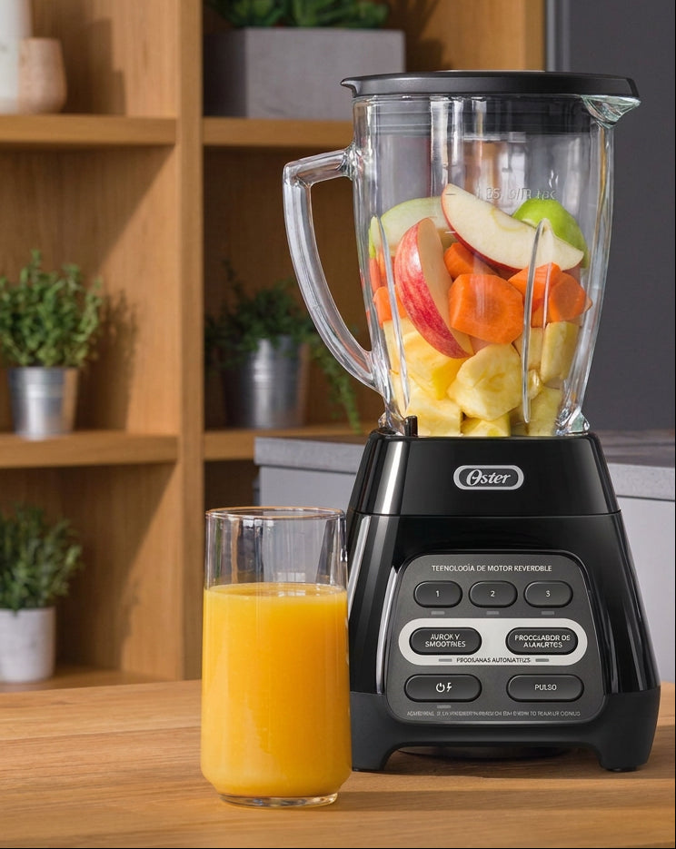 Licuadora Oster Reversible BLSTPYG1209B 600 W, 3 Velocidades + Pulso, 2 Programas Automáticos, Vaso de Vidrio 1.5 L, Negra