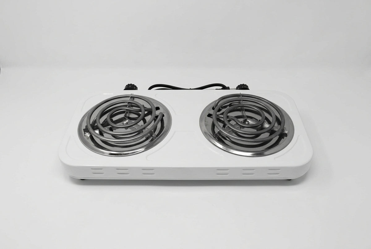 Parrilla Eléctrica Doble Mayware HY2000A 2 Quemadores 2000 W, Resistencia en Espiral 15 cm, 5 Niveles de Temperatura, Blanca
