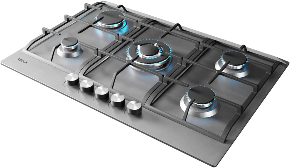 Combo Teka Duetto Deluxe 75: Parrilla de Gas Empotrable 5 Quemadores 75 cm + Campana Extractora 80 cm, Acero Inoxidable, Gas LP y Natural