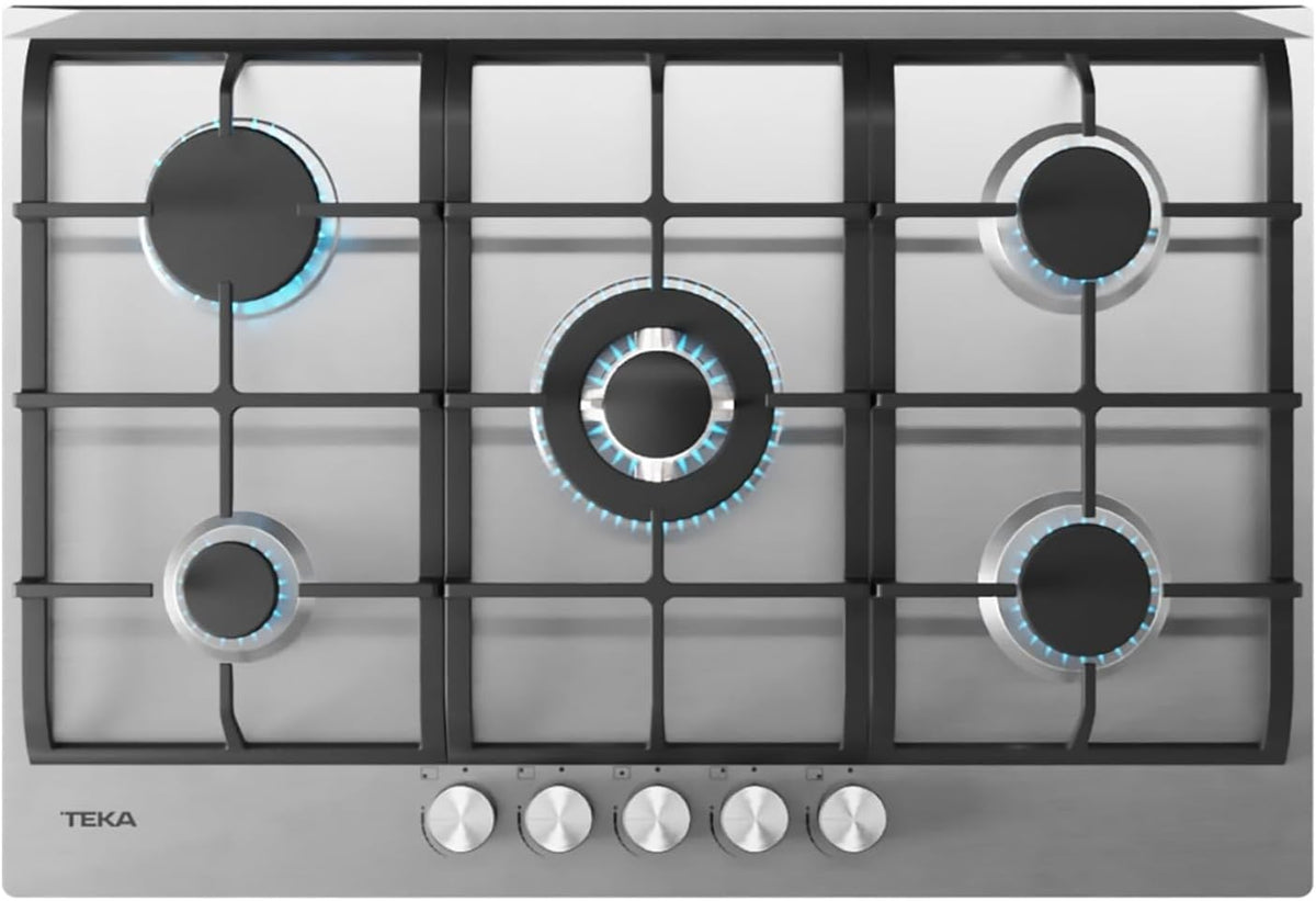 Combo Teka Duetto Deluxe 75: Parrilla de Gas Empotrable 5 Quemadores 75 cm + Campana Extractora 80 cm, Acero Inoxidable, Gas LP y Natural