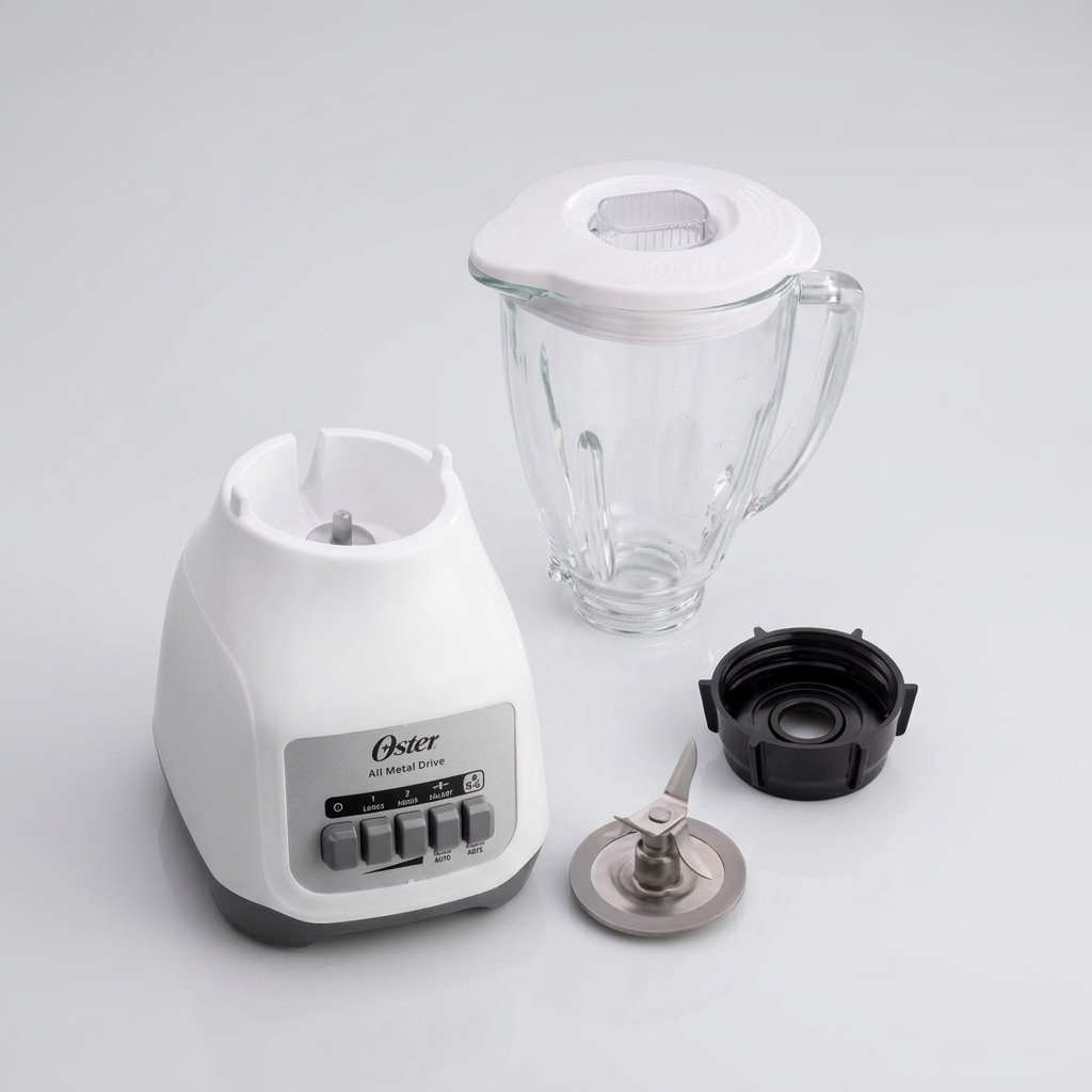 Licuadora Oster Kaliman BLSTKAG-WPB 550 W, 2 Velocidades + Pulso, Vaso de Vidrio Boroclass 1.5 L, Acople Metálico, Blanca