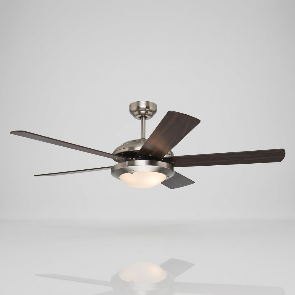 Ventilador de Techo Hunter Solaris 21767 de 52" con Luz, 5 Aspas Reversibles, Motor WhisperWind Silencioso, Níquel Cepillado