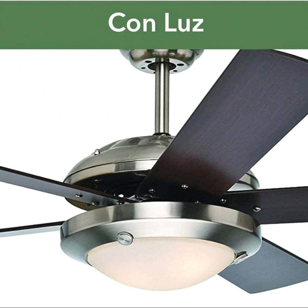 Ventilador de Techo Hunter Solaris 21767 de 52" con Luz, 5 Aspas Reversibles, Motor WhisperWind Silencioso, Níquel Cepillado