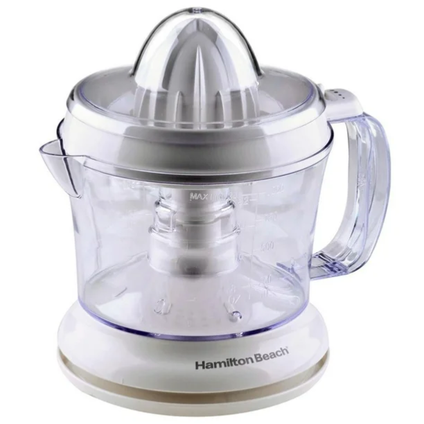 Exprimidor de Cítricos Eléctrico Hamilton Beach 66334 Juicit 1 Litro, 2 Conos, Control de Pulpa, 30W, Blanco
