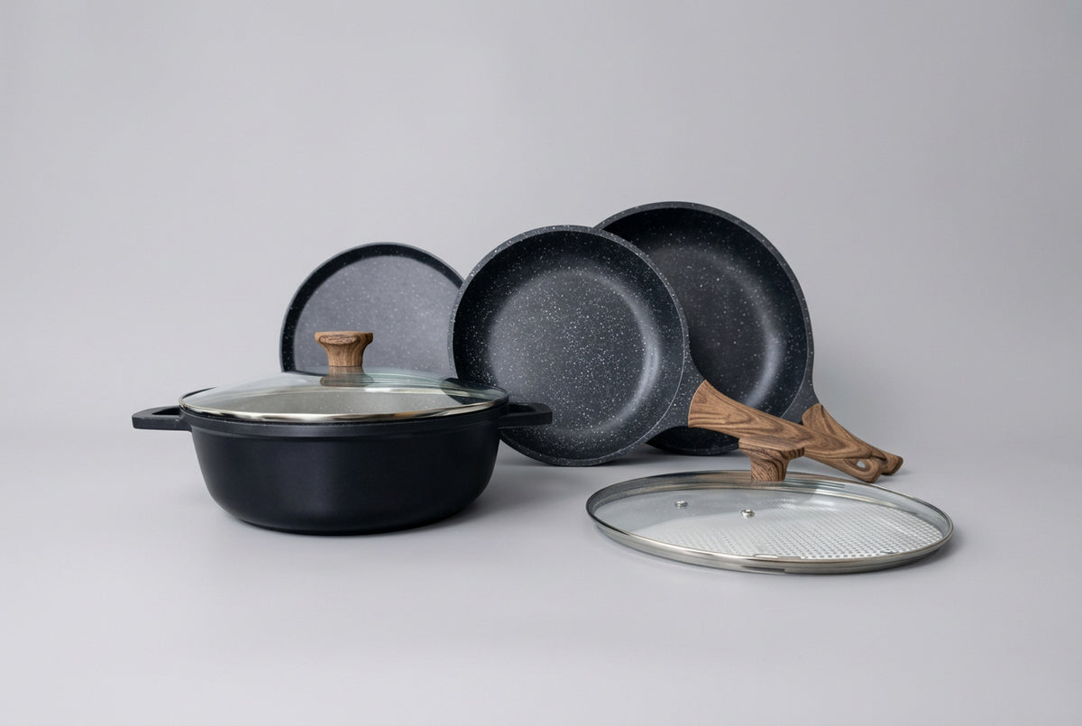 Juego de Cocina Sarym Home Gretta 6 Piezas, Arrocera, Sartenes y Comal 28 cm, Antiadherente, Apto Inducción