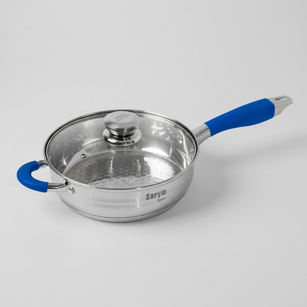 Batería de Cocina Columba 13 Piezas de Acero Inoxidable con Disco Difusor y Tapas de Cristal Templado