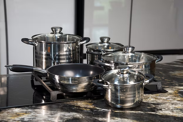 Batería de Cocina Sarym Home Siva 11 Piezas, Acero, Tetera Termo-Color, Arrocera 4 L, Vaporera 7 L, Tapas de Cristal