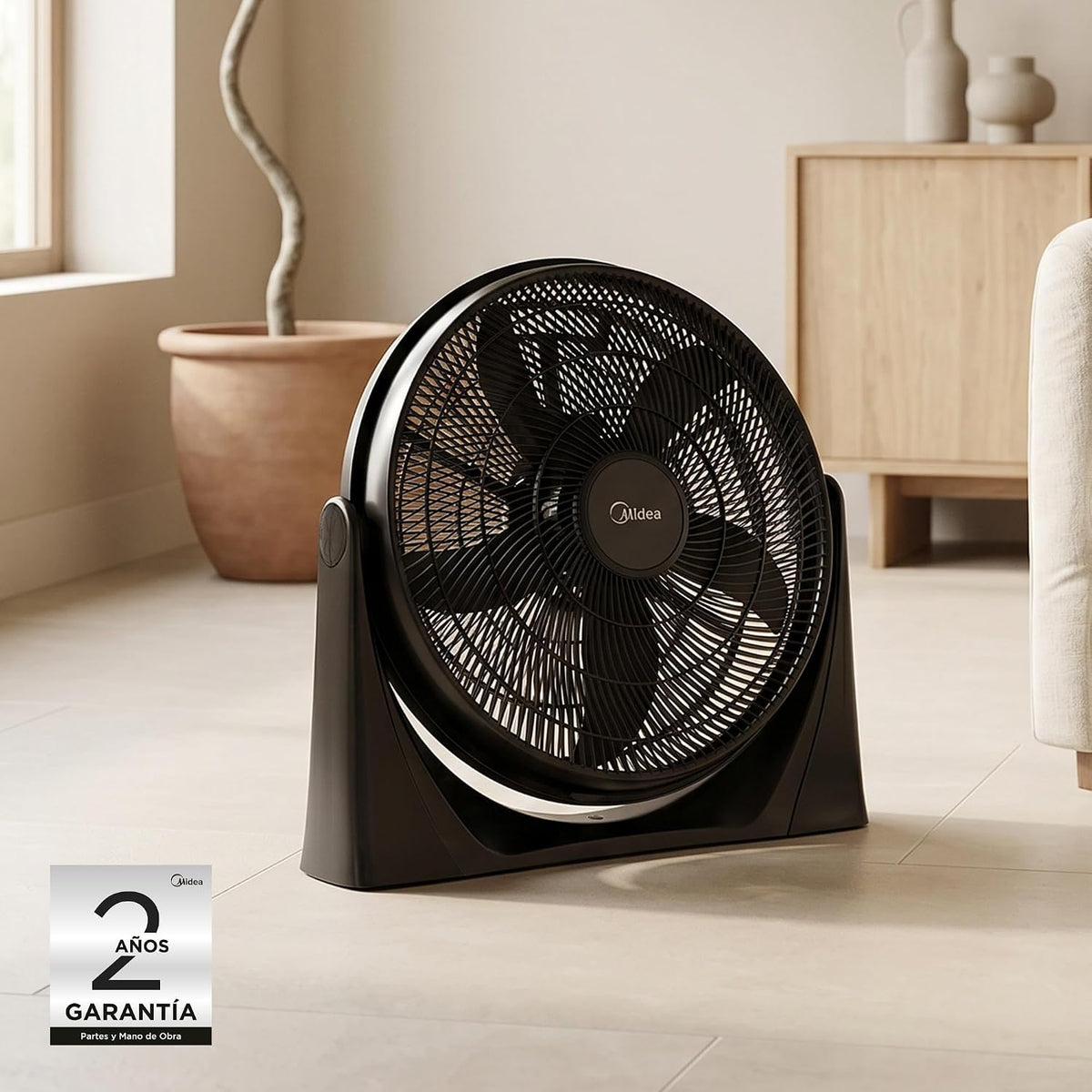 Ventilador de Piso Midea Power Breeze FB50-17H 20" 5 Aspas, Motor de Cobre 75W, 3 Velocidades, Montaje en Pared, Negro