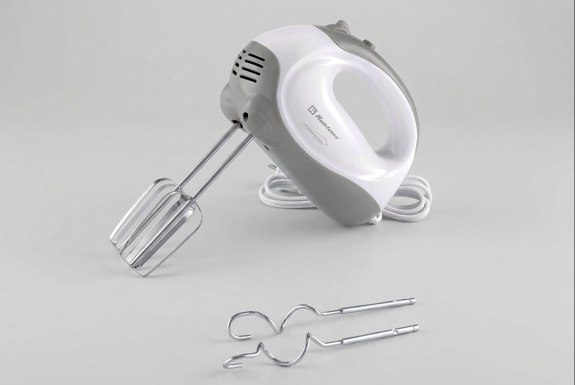 Batidora de Mano Koblenz Kitchen Magic BMKM-150 PB 150 W, 5 Velocidades + Pulso, Varillas para Batir y Amasar de Acero Inoxidable, Blanco con Gris