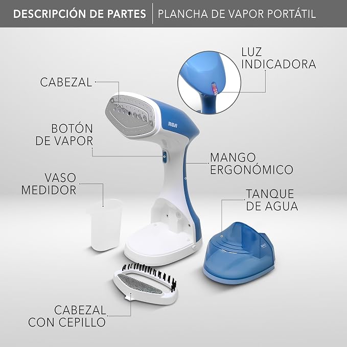 Plancha de Vapor Vertical Portátil RCA RC-931 1200 W, Tanque Desmontable, 2 Cepillos, Ideal para Viaje