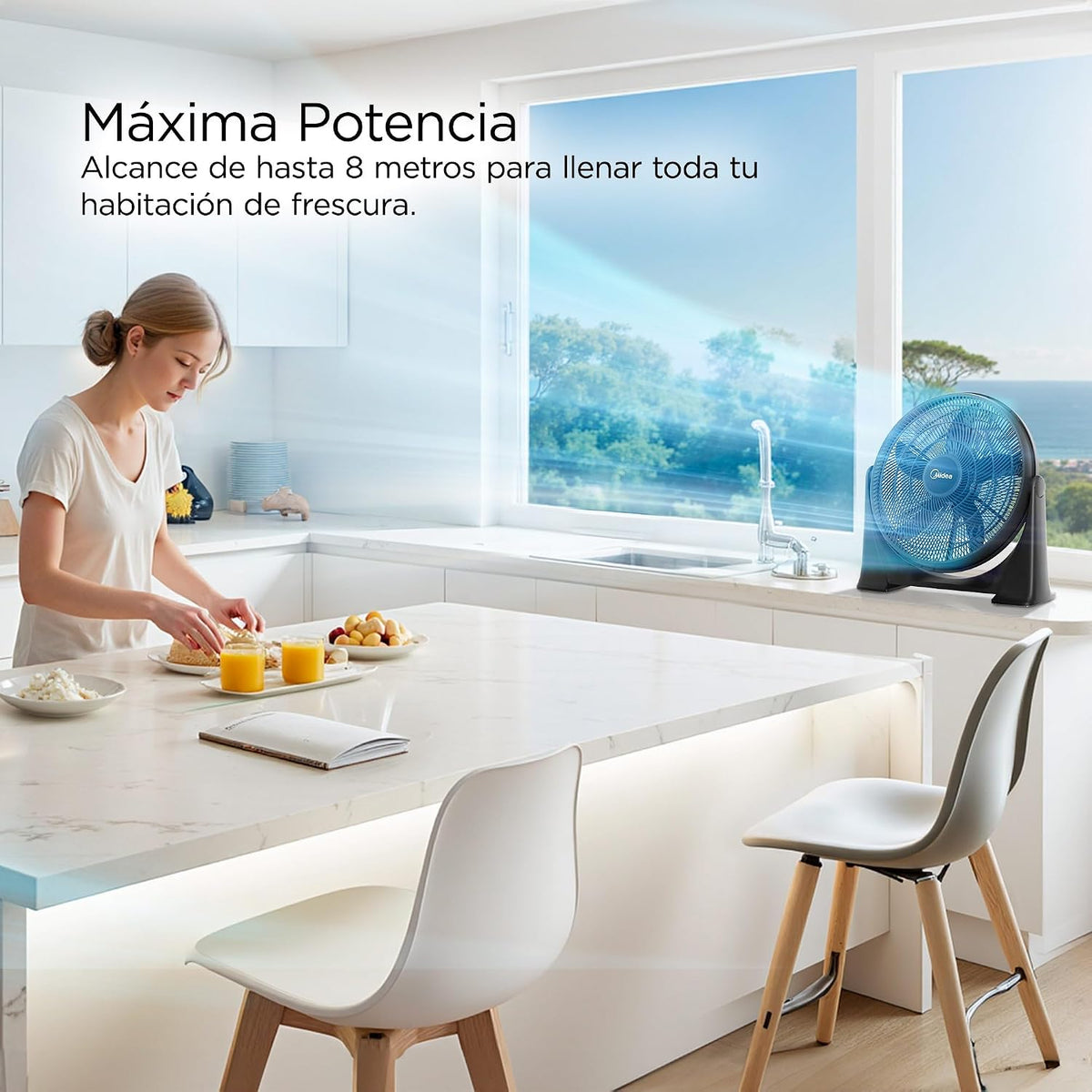 Ventilador de Piso Midea Power Breeze FB50-17H 20" 5 Aspas, Motor de Cobre 75W, 3 Velocidades, Montaje en Pared, Negro