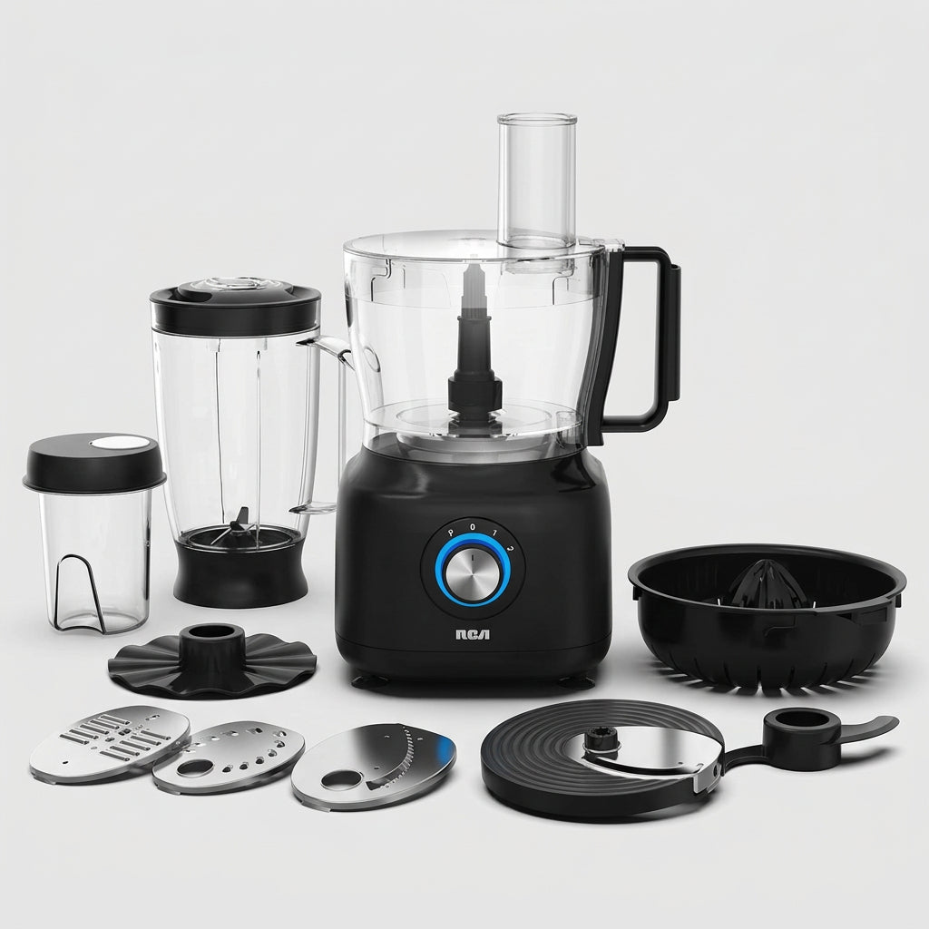 Multiprocesador de Alimentos RCA RC-3196 8 en 1, 500W, Licuadora 1.5 L, Procesador, Exprimidor, Rallador y Rebanador, Negro
