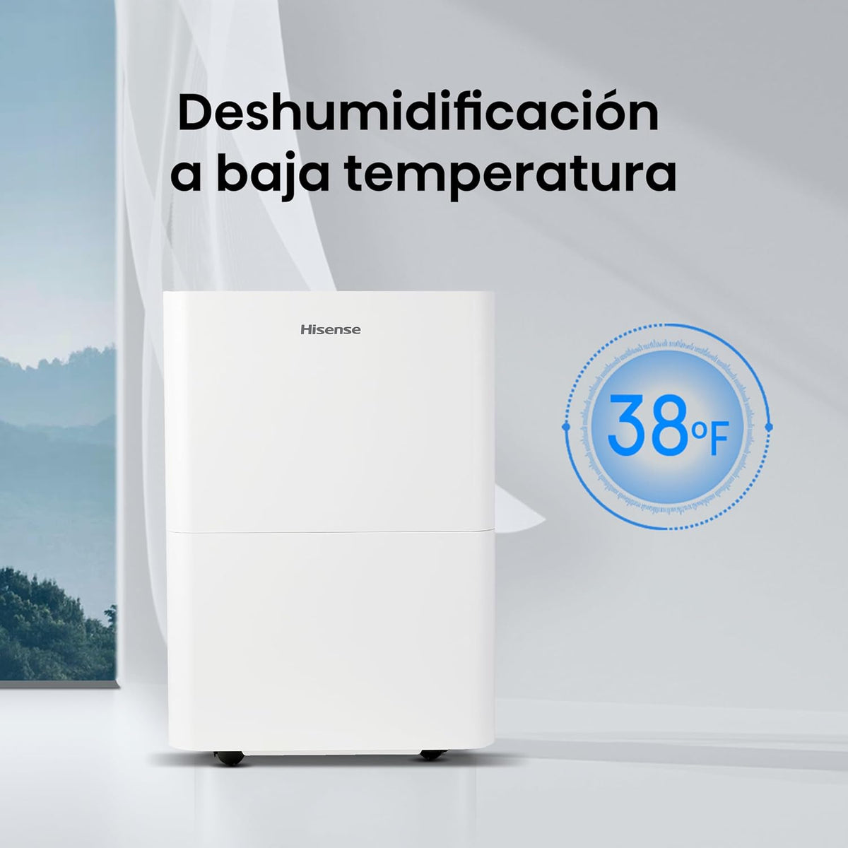 Deshumidificador Portátil Hisense DH50K1R 50 Pintas (23.7 L/día) 110V para 93 m², Control Remoto, Drenaje Continuo, Modo Silencioso