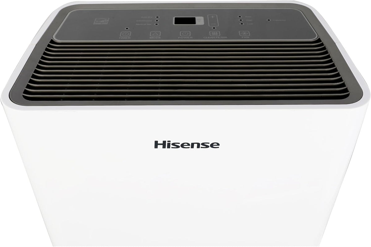 Deshumidificador Portátil Hisense DH50K1R 50 Pintas (23.7 L/día) 110V para 93 m², Control Remoto, Drenaje Continuo, Modo Silencioso