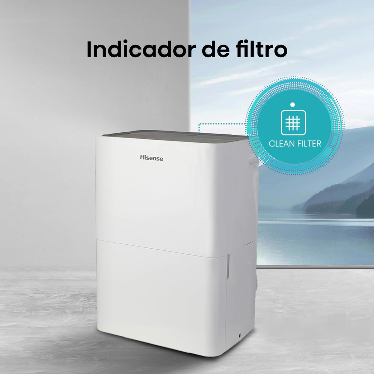 Deshumidificador Portátil Hisense DH50K1R 50 Pintas (23.7 L/día) 110V para 93 m², Control Remoto, Drenaje Continuo, Modo Silencioso