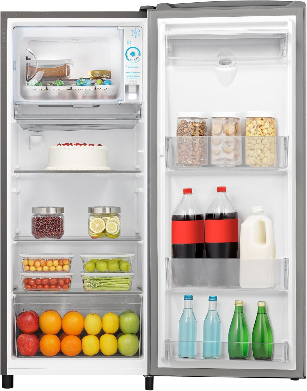 Refrigerador Hisense RR63D6WGX 6.3 Pies (7 Pies) con Despachador de Agua, Una Puerta, 176 L, Gris Plata