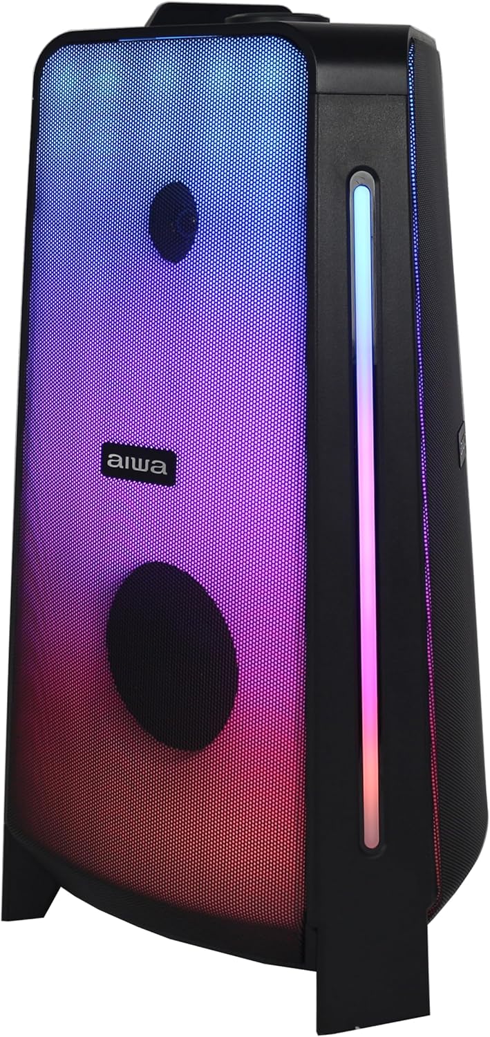 Bocina Bluetooth Aiwa AWPOK400LD 50W RMS (500W PMPO) Karaoke con Micrófono, Luces LED, TWS, Radio FM y Batería Recargable