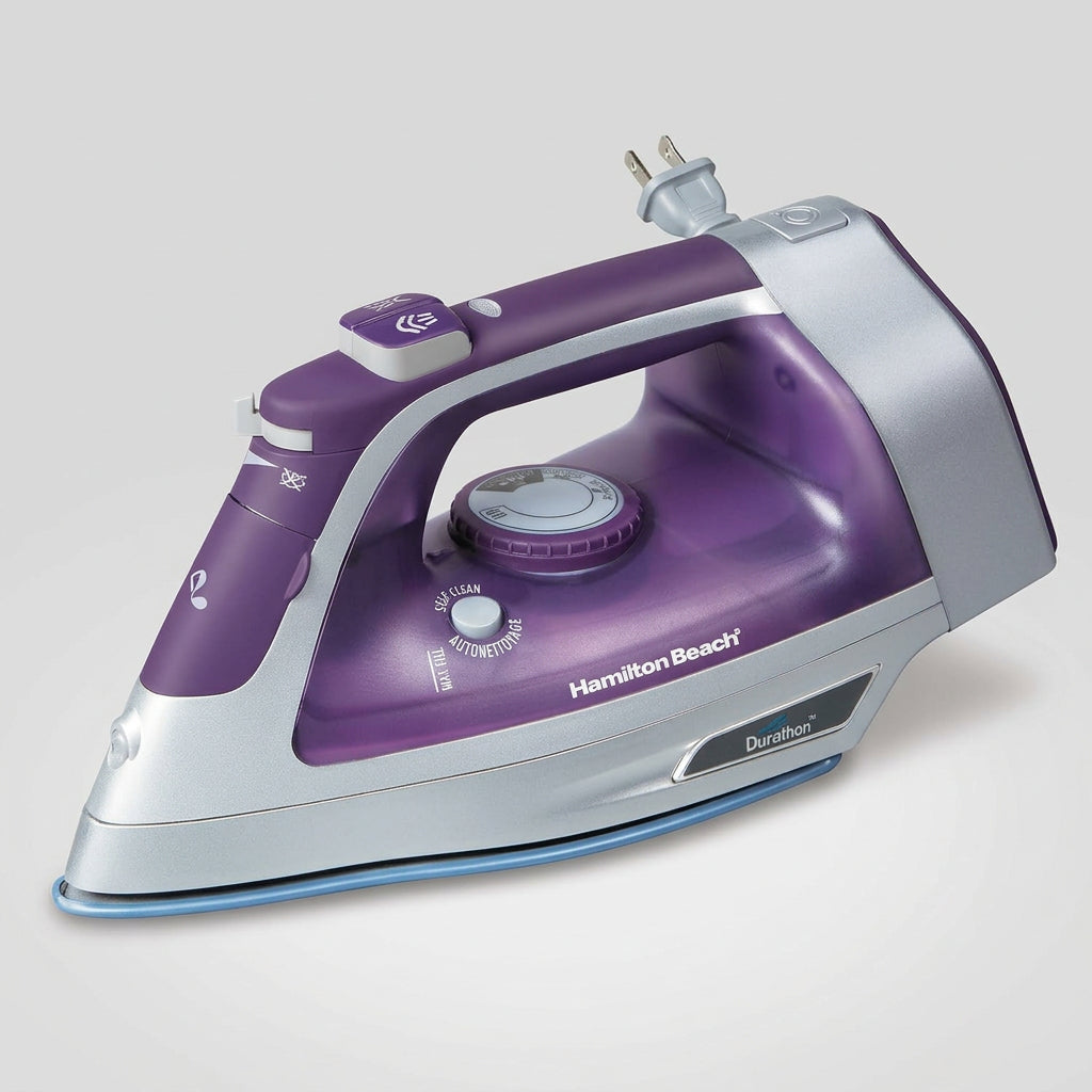 Plancha de Vapor Hamilton Beach Durathon 19803R con Cable Retráctil, Suela Cerámica Antiadherente, 1500W, Vapor Vertical, Apagado Automático