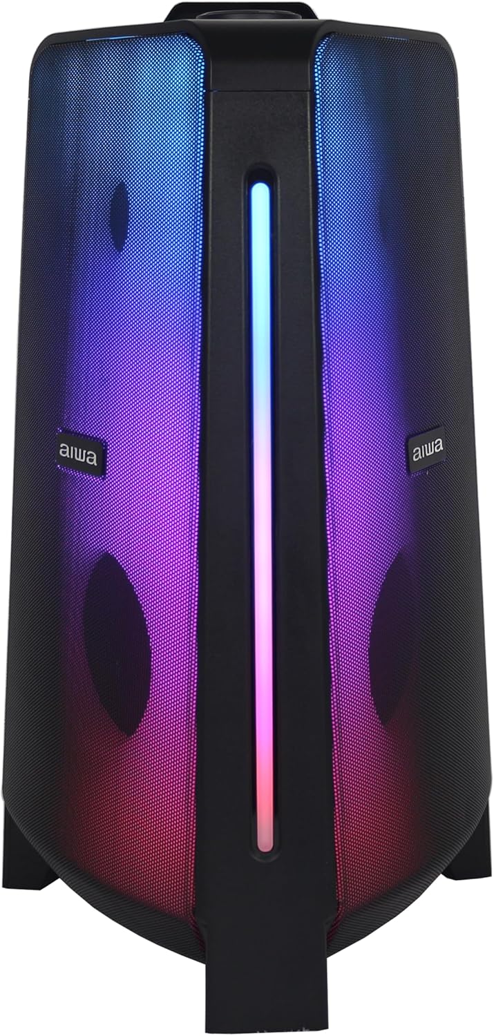 Bocina Bluetooth Aiwa AWPOK400LD 50W RMS (500W PMPO) Karaoke con Micrófono, Luces LED, TWS, Radio FM y Batería Recargable