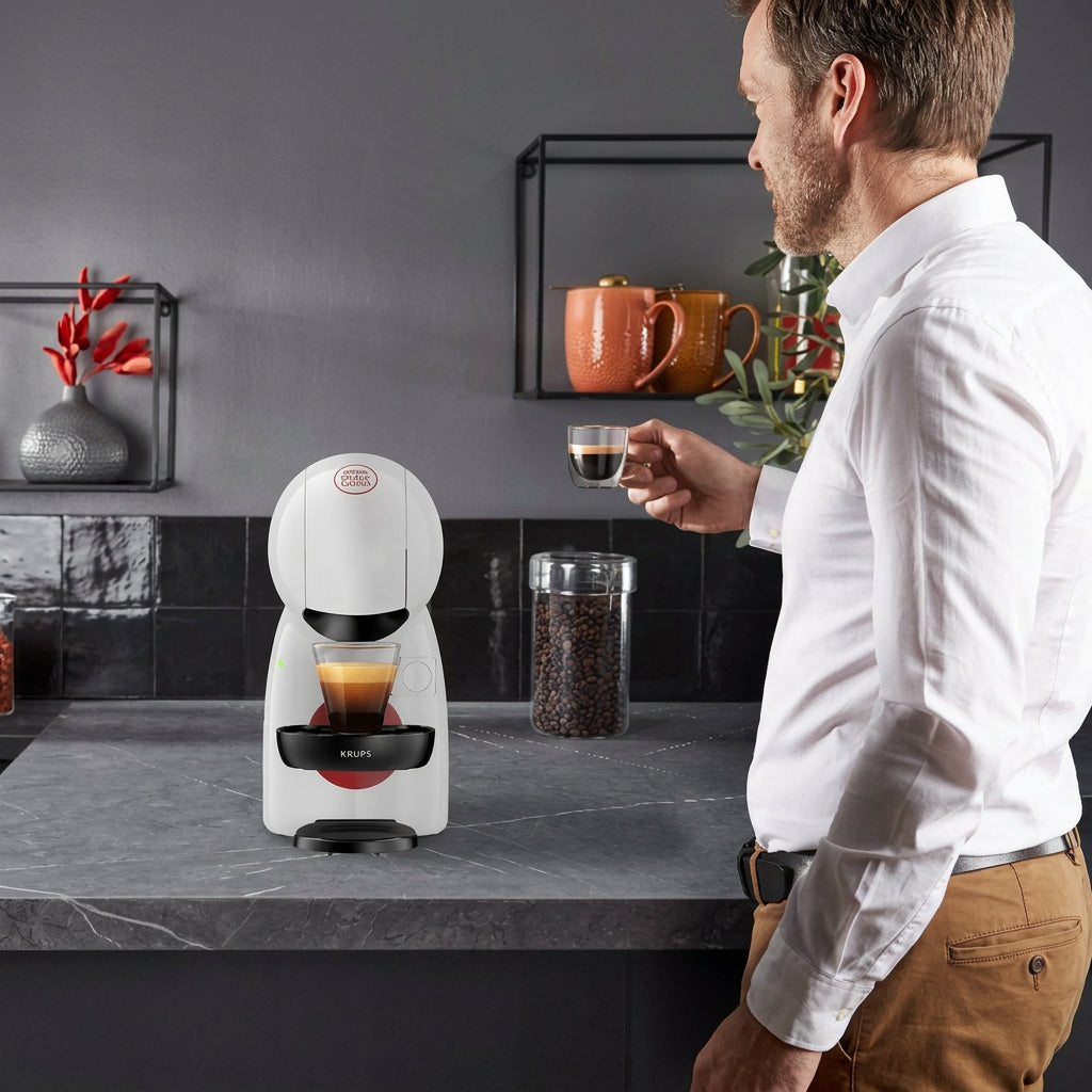 Cafetera de Cápsulas Nescafé Dolce Gusto Piccolo XS Krups KP1A01MX 15 Bares, 0.8 L, Bebidas Frías y Calientes, Modo Eco, Blanca