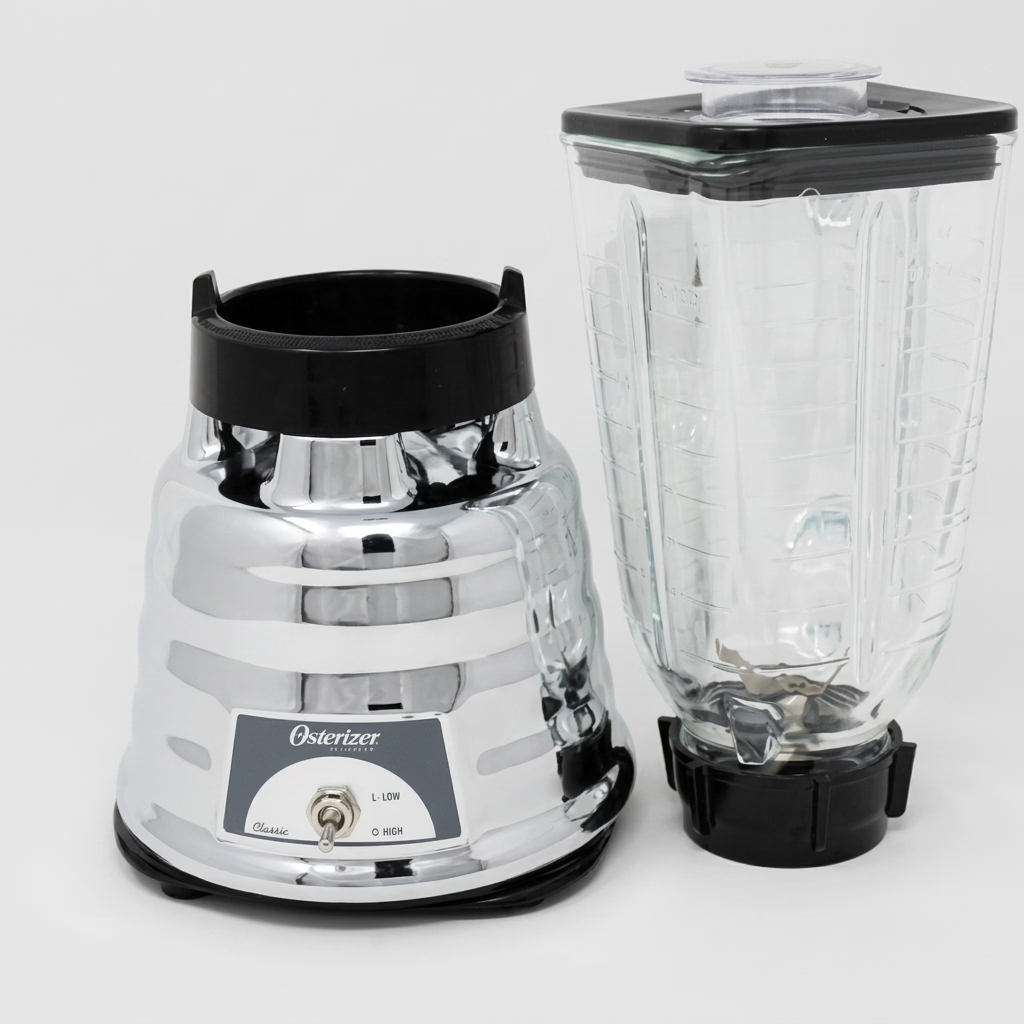 Licuadora Clásica Oster Osterizer 450-10 Cromada 400 W, 1 Velocidad, Vaso de Vidrio 1.25 L, All-Metal Drive, Pica Hielo
