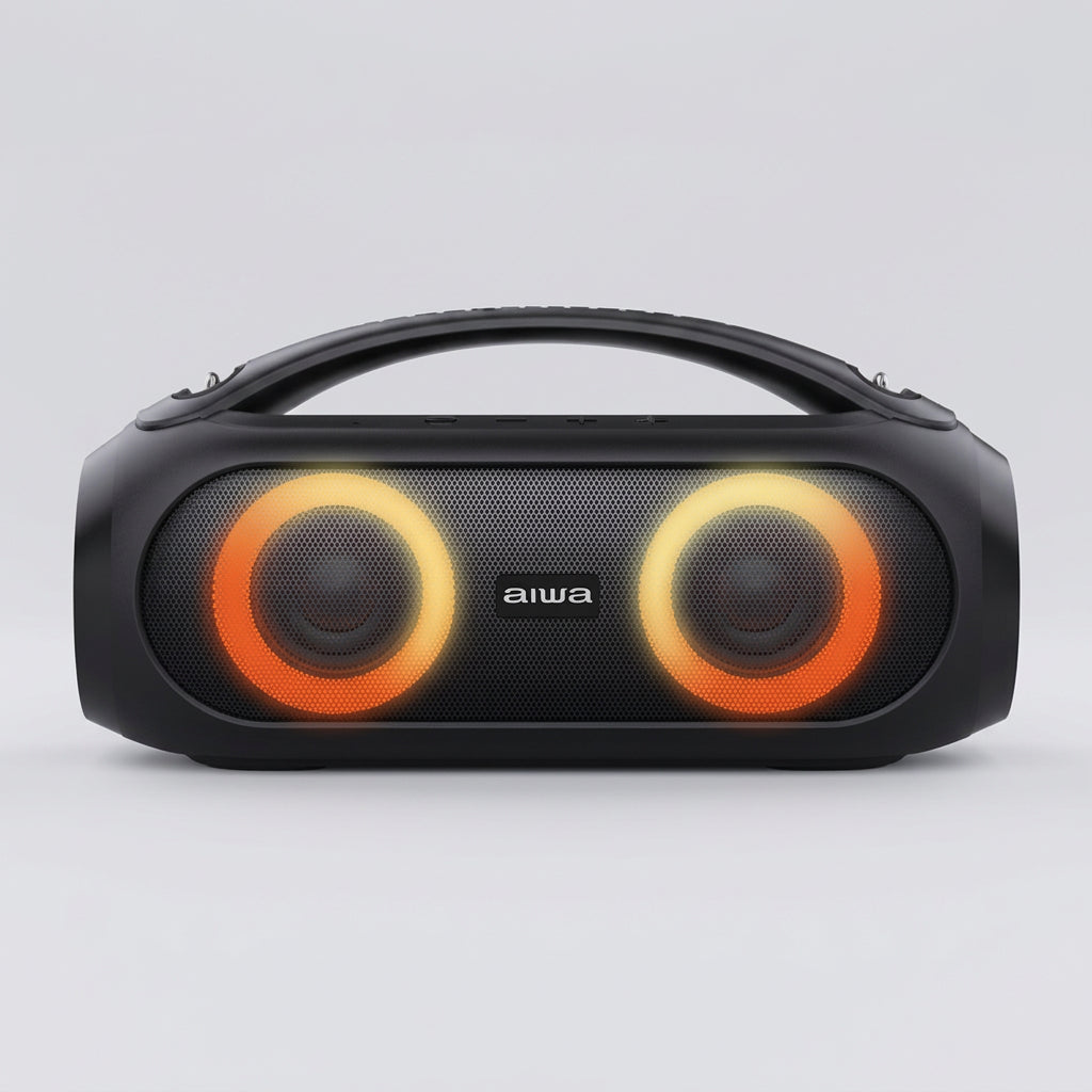 Bocina Bluetooth Portátil Aiwa AWS500BT 2.1, 20W RMS (40W Máx), Doble Subwoofer, Luces RGB, TWS, Radio FM, Resistente al Agua