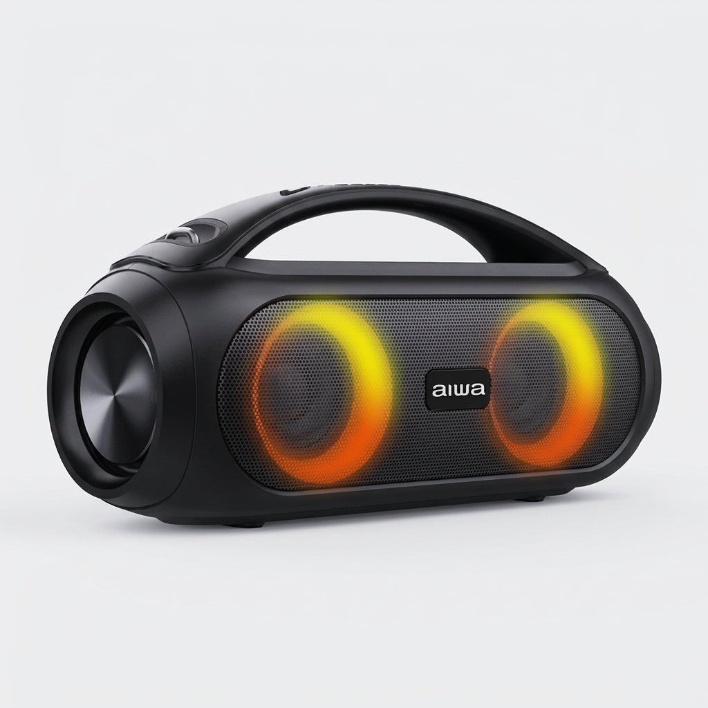 Bocina Bluetooth Portátil Aiwa AWS500BT 2.1, 20W RMS (40W Máx), Doble Subwoofer, Luces RGB, TWS, Radio FM, Resistente al Agua